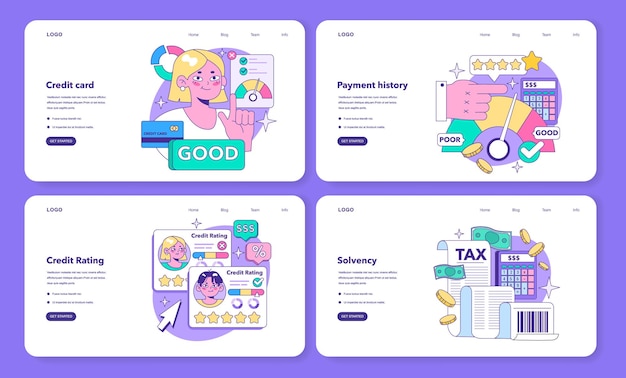 Vector banner web o página de aterrizaje de tarjetas de crédito ofrecido por el banco para la financiación de compras individuales y