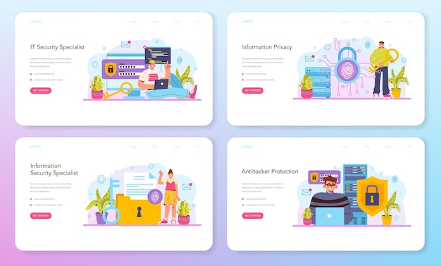 Banner web o página de destino para especialistas en seguridad cibernética o web, conjunto de datos digitales