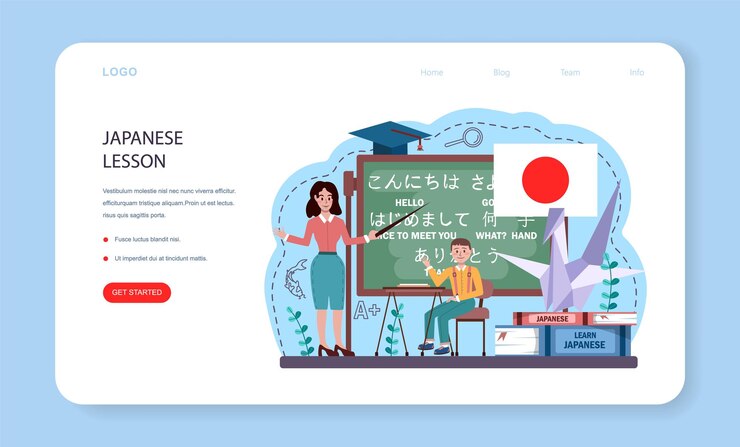 Vector banner web o página de destino en idioma japonés. curso de la escuela japonesa