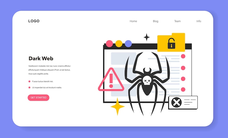 Vector banner web o página de inicio de darkweb o darknet segmento de red mundial comunicación y contenido anónimos y cifrados ilustración de vector plano