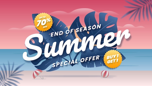 Banner de web de oferta especial de venta de verano de fin de temporada.