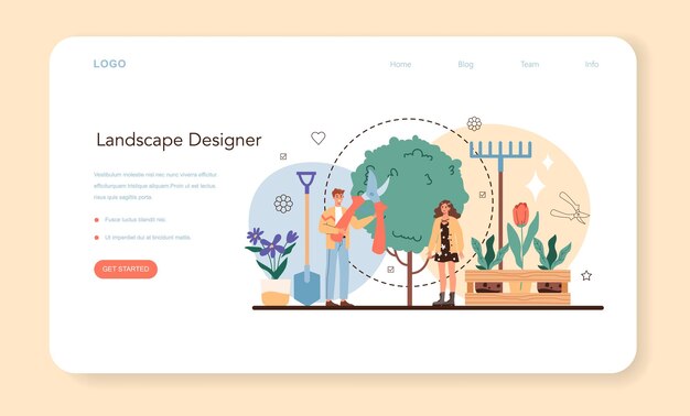 Banner de web de paisajista o página de destino. Idea de jardinería