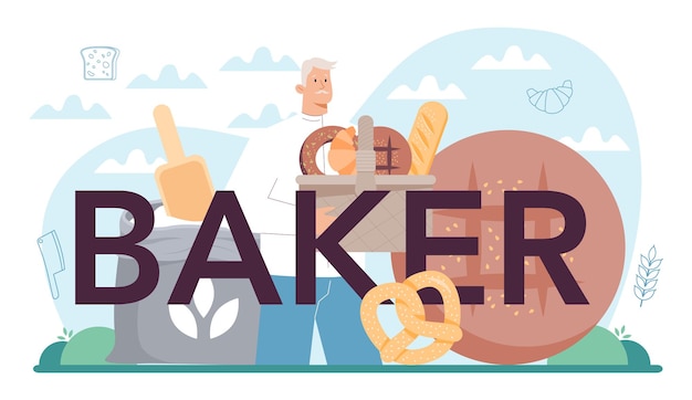 Banner de web de panadero o página de inicio de chef en el uniforme para hornear pan
