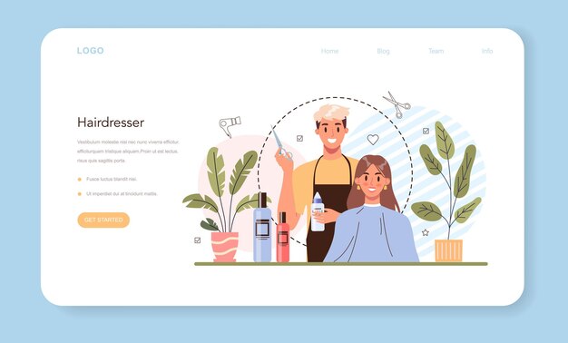 Banner web de peluquería o idea de página de destino del cuidado del cabello en el salón