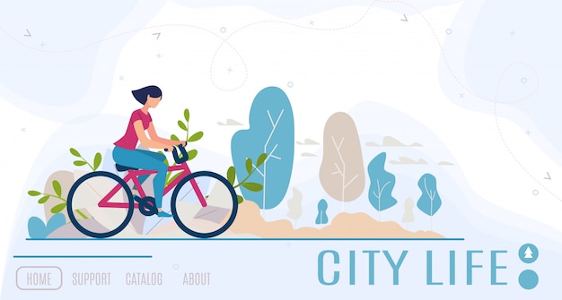 Vector banner de web plana de ciudad moderna mujer vida