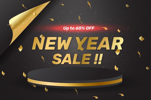 Banner de web de podio de venta de año nuevo