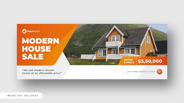 Banner de web de portada de redes sociales de venta de casas modernas de bienes raíces