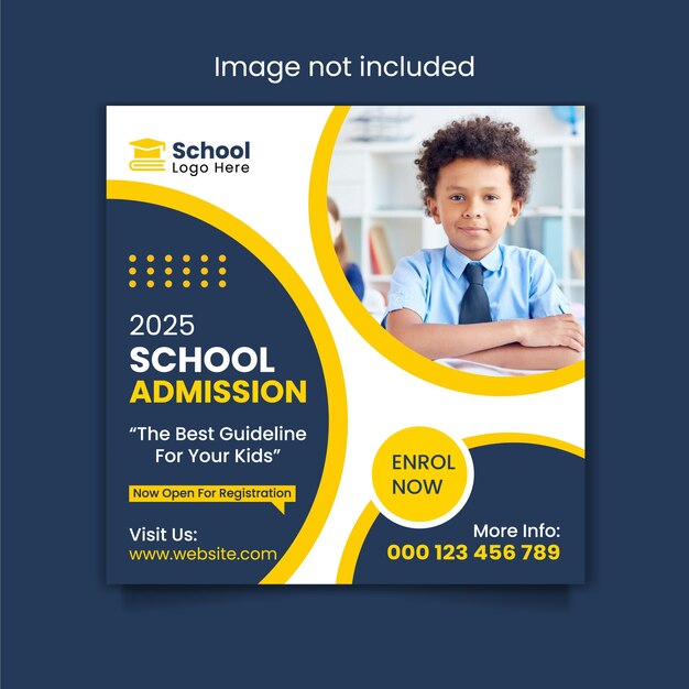 Banner de web de publicación de redes sociales de educación de admisión a la escuela