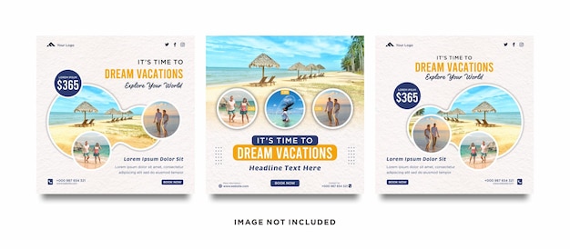 Banner de web de publicación de redes sociales de vacaciones de viajes