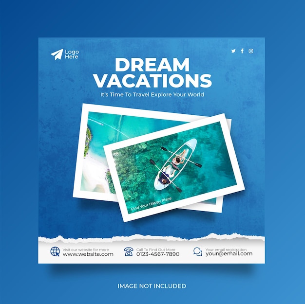 Banner de web de publicación de redes sociales de vacaciones de viajes