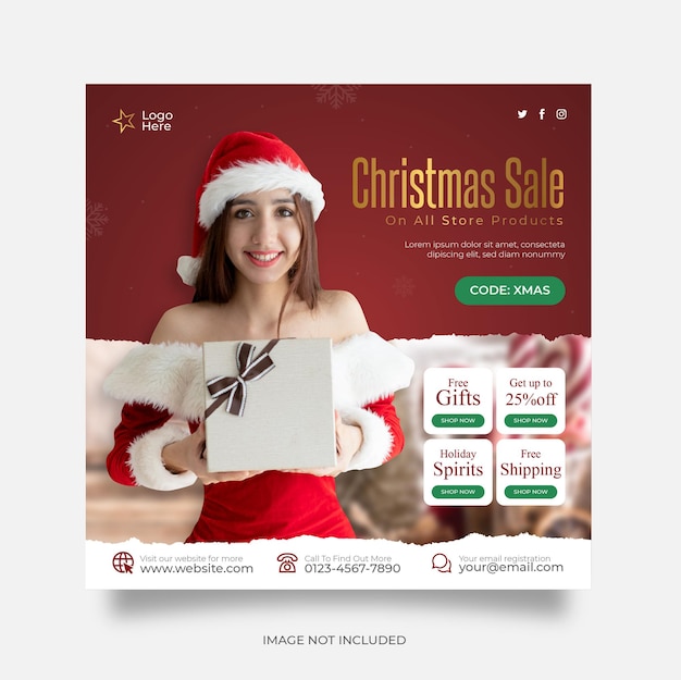 Vector banner de web de publicación de redes sociales de venta de navidad