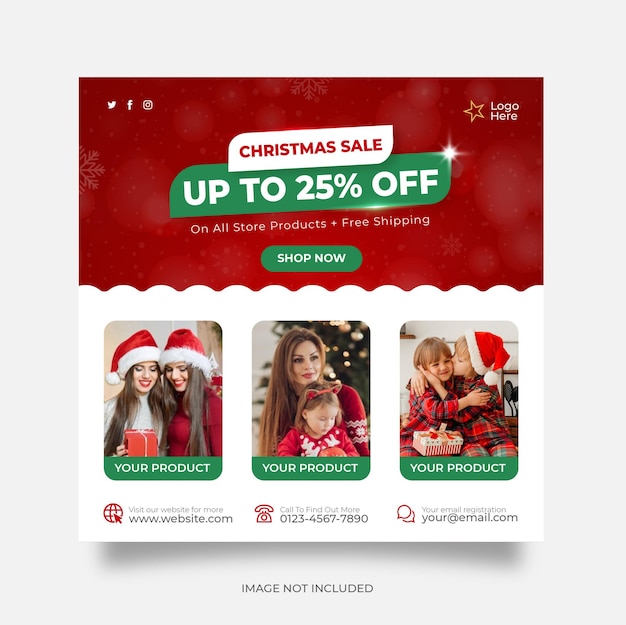 Vector banner de web de publicación de redes sociales de venta de navidad