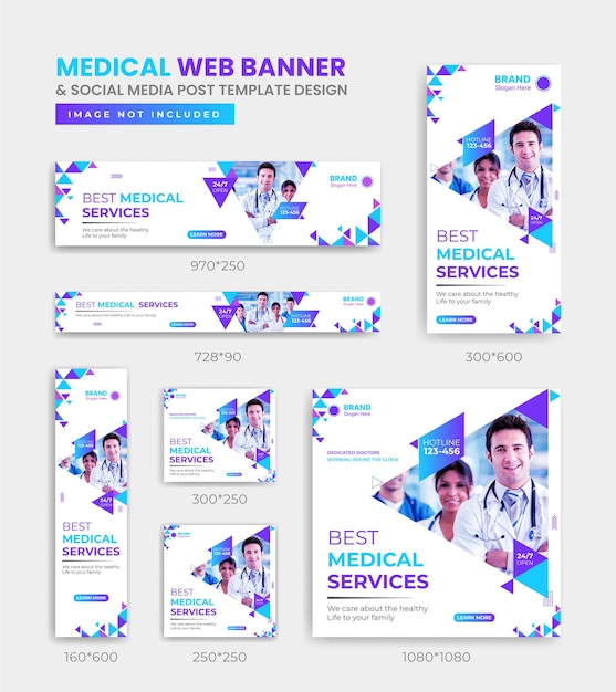 Banner web de salud médica y diseño de plantilla de publicación en redes sociales tamaño cuadrado y horizontal