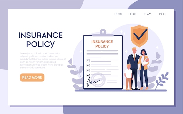 Vector banner de web de seguros. idea de seguridad y protección de la propiedad y la vida frente a daños. seguridad familiar.