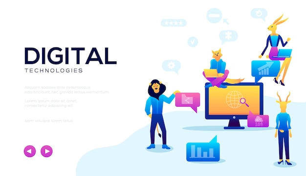 Banner web para tecnologías y trabajar con ellas. Fondo con computadora e Internet.