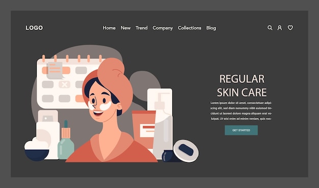 Vector banner web de tratamiento del acné o página de aterrizaje modo oscuro o nocturno diagnóstico de dermatología y cosmetología