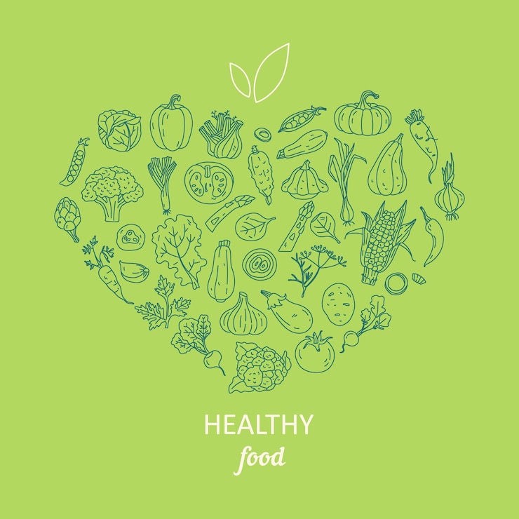 Vector banner web vectorial de vegetales en forma de corazón ilustración vectorial