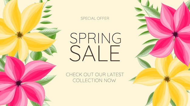 Banner de web de venta de primavera. fondo de marco floral editable multicolor