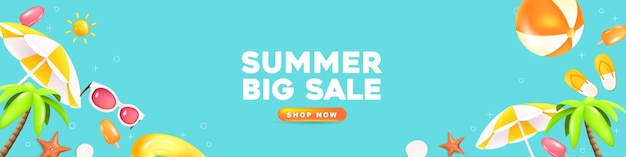 Banner web de venta de verano vibras de playa tropical fondo con decoración de playa