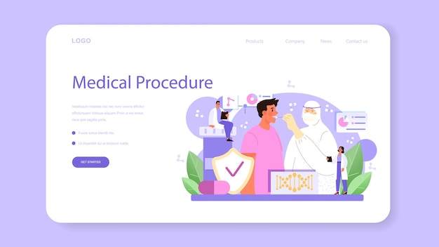 Banner web de virólogo o página de destino. El científico estudia virus y bacterias en un laboratorio. Investigador de epidemias que trabaja con enfermedades infecciosas. Desarrollo de vacunas. Ilustración vectorial plana