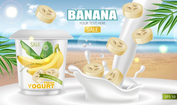 Vector banner de yogur de plátano
