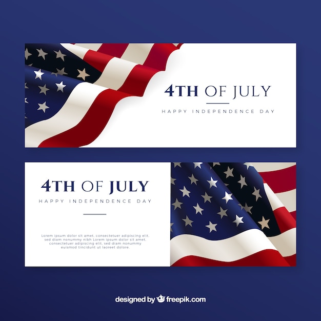 Banners de 4 de julio con bandera americana