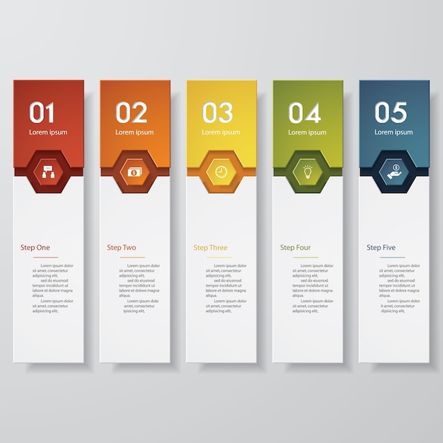 Banners de 5 pasos para la presentación de datos