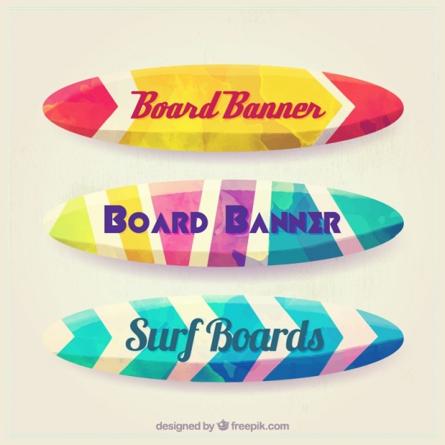 Vector banners de acuarela con forma de tablas de surf