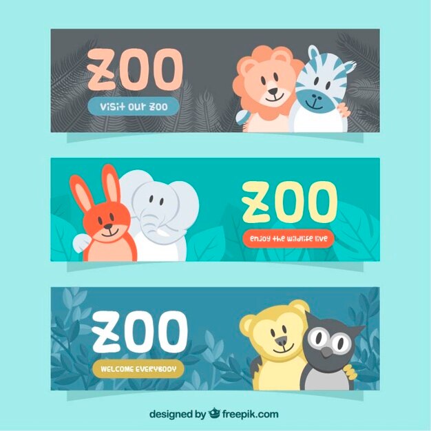 Banners con animales adorables de zoo