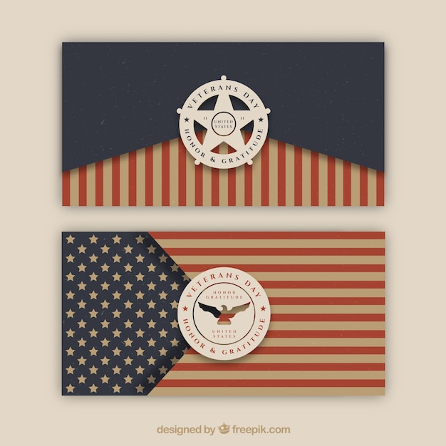 Vector banners con la bandera de los estados unidos para el día de los veteranos