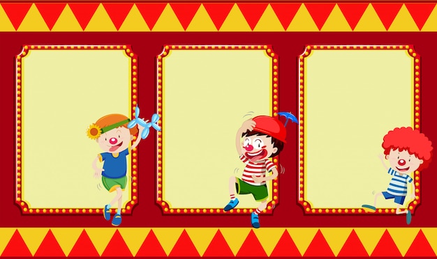 Vector banners en blanco con niños de circo