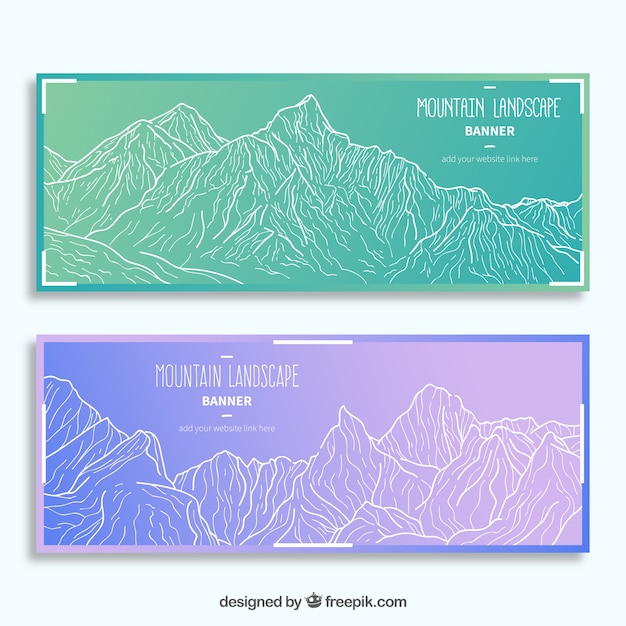 Vector banners con bocetos de montañas