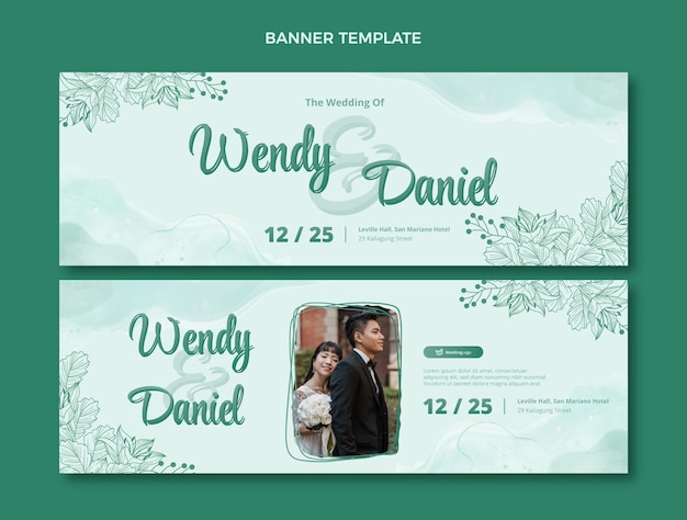 Vector banners de boda dibujados a mano en acuarela horizontales