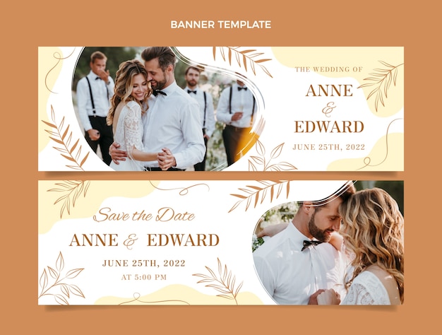 Vector banners de boda dibujados a mano horizontales