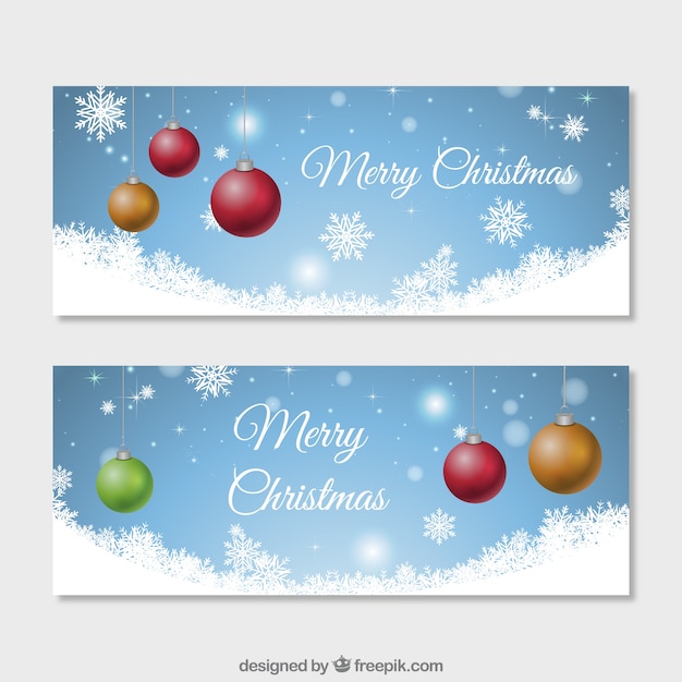 Banners de bolas navideñas con copos de nieve