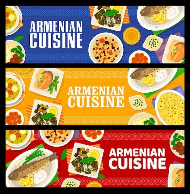 Vector banners de cocina armenia platos de comida tradicional