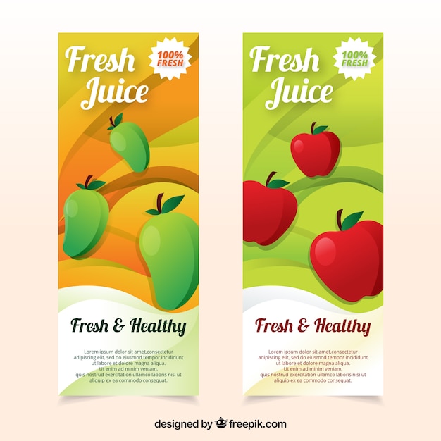 Banners de colores abstractos con frutas