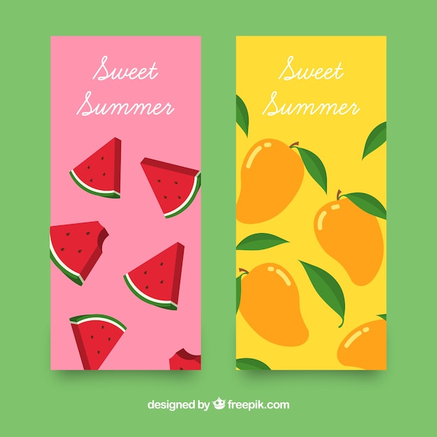 Vector banners de colores con frutas veraniegas