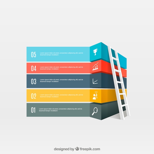 Banners de colores infográficos con una escalera