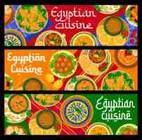 Vector banners de comida de cocina egipcia, platos árabes, comidas