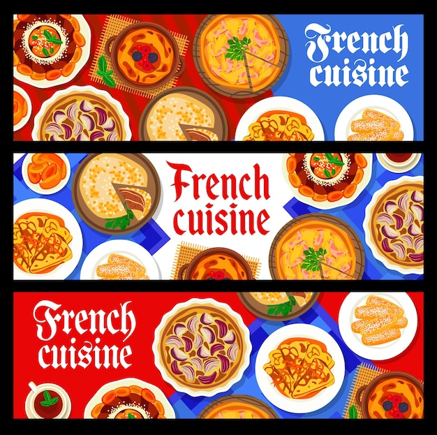 Banners de comida de cocina francesa vector platos de Francia