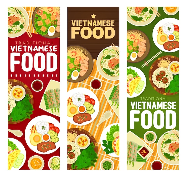 Banners de comidas de comida vietnamita.