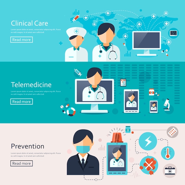 Banners de concepto médico en diseño plano