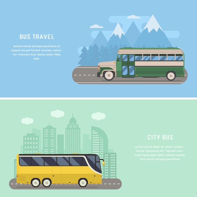 Vector banners de concepto de viaje en autobús