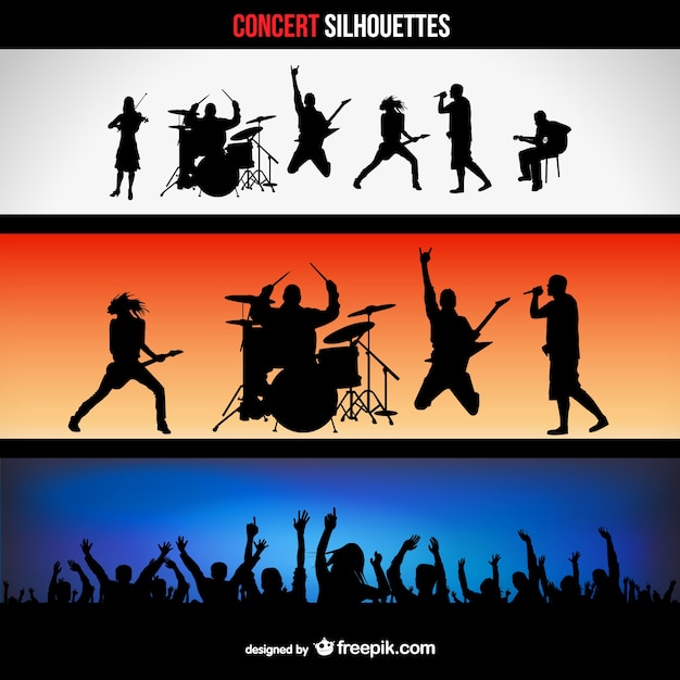 Vector banners de conciertos con siluetas