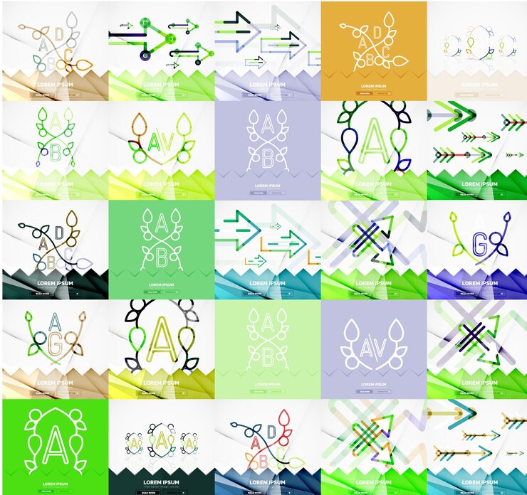 Vector banners cuadrados con elementos lineales