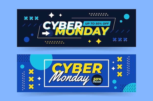 Banners de cyber monday en diseño plano