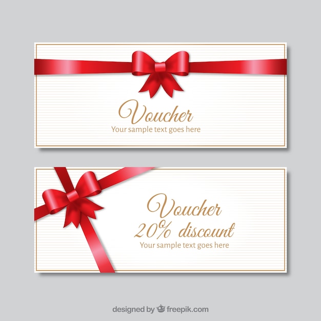 Vector banners de descuento de color blanco con un lazo rojo