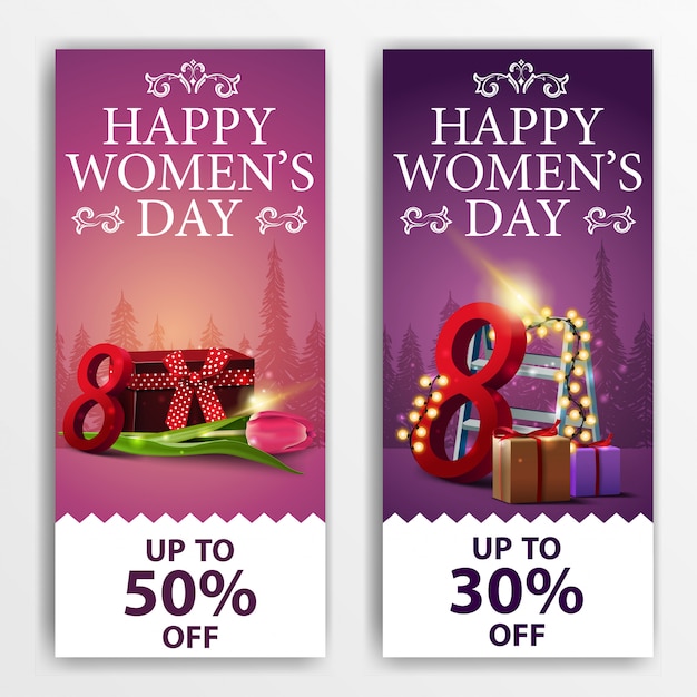 Banners de descuento del día de la mujer con regalos