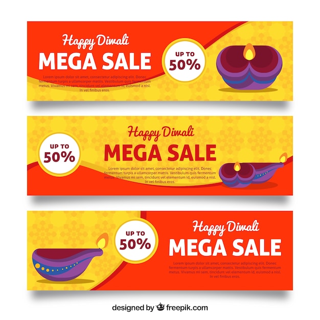 Vector banners de descuentos de diwali